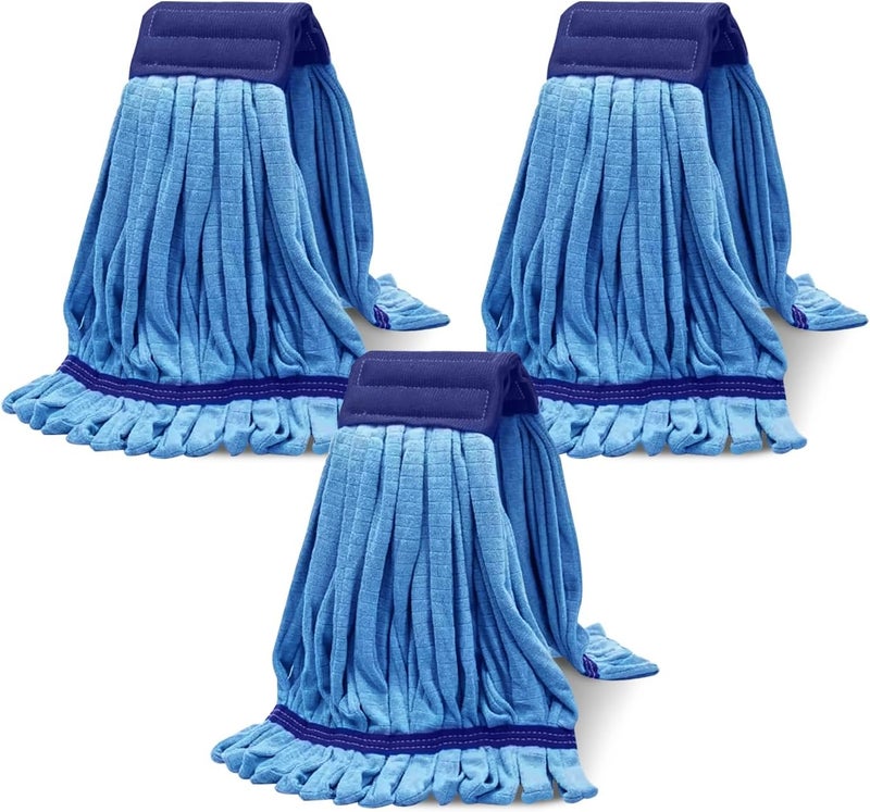 BeiLan Heavy Duty Commercial Mop Head Replacement Microfiber Tube Mop Heads for Floor Cleaning: 3 Packs Looped End Wet Mop Head Refill for Home Commercial Industrial Use (Blue) - Image 1